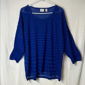 Chico’s Blue Striped Sheer Top Size XXL (Chico’s Size 4) Lightweight  3/4 Sleeve